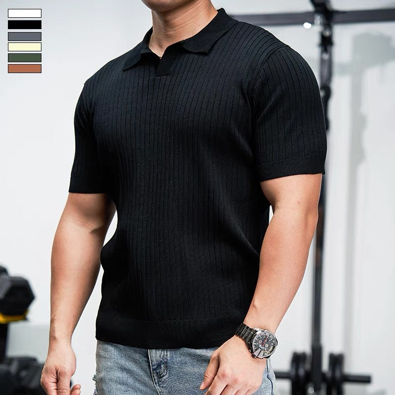 Thumbnail: Mens Knitted Polo Shirt Short Sleeve Casual