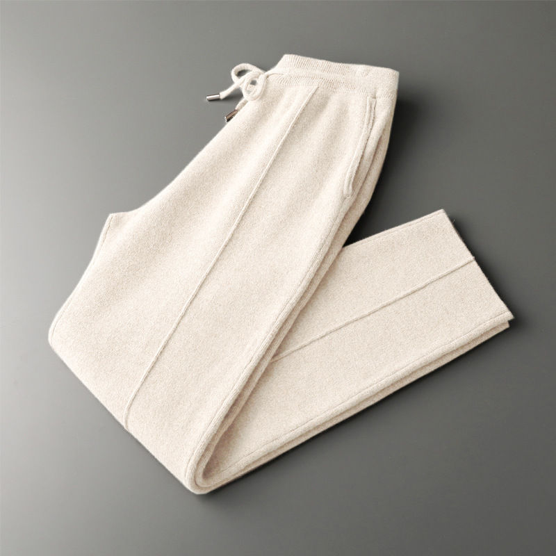 Thumbnail: Men's Wool Knit Pants Casual Loose Straight Fit Trousers