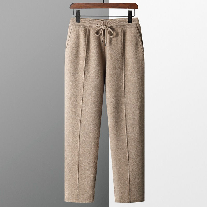 Thumbnail: Men's Wool Knit Pants Casual Loose Straight Fit Trousers