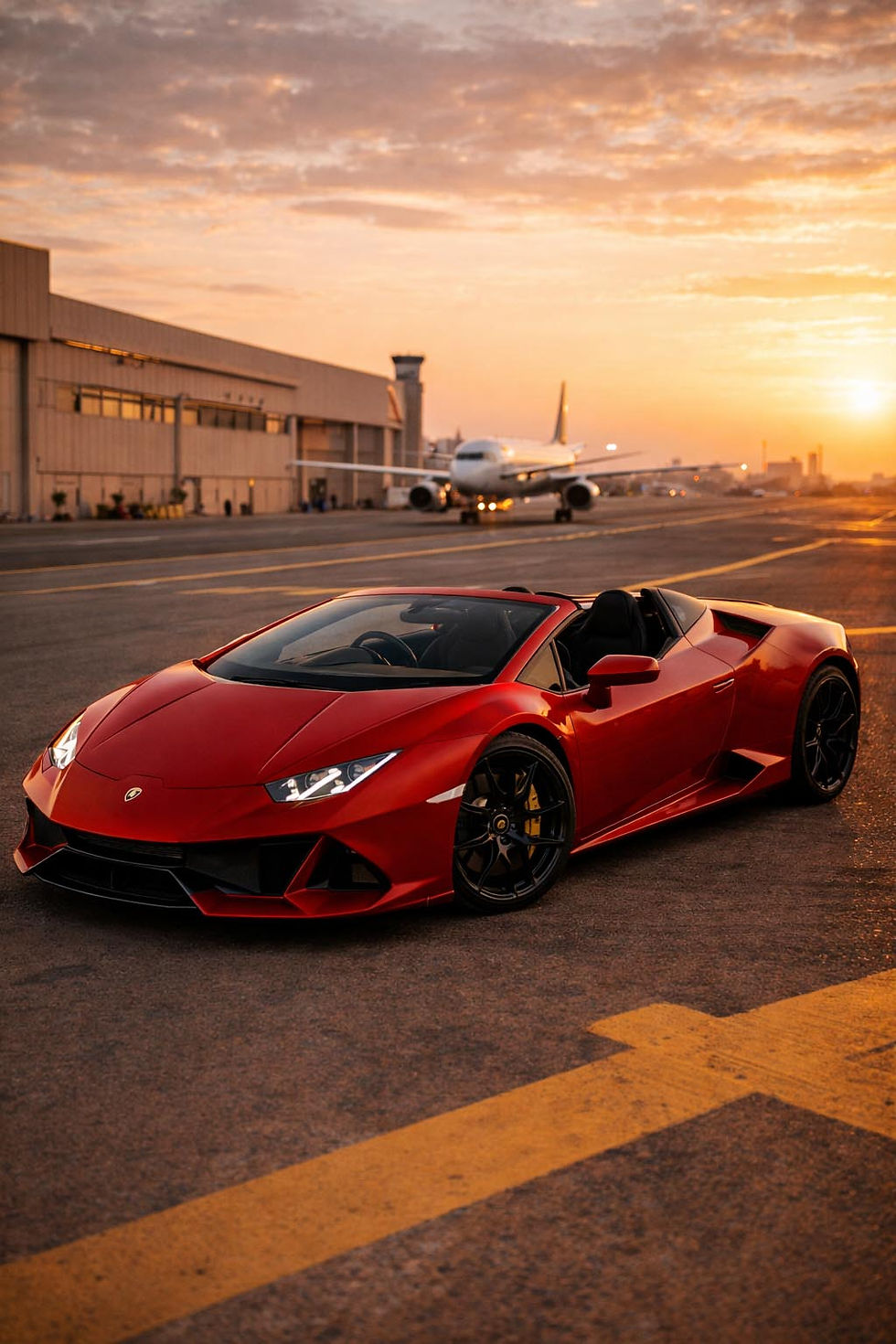 Lamborghini Huracán Spyder convertible rental Dubai near private jet runway – PrestigeJetSet