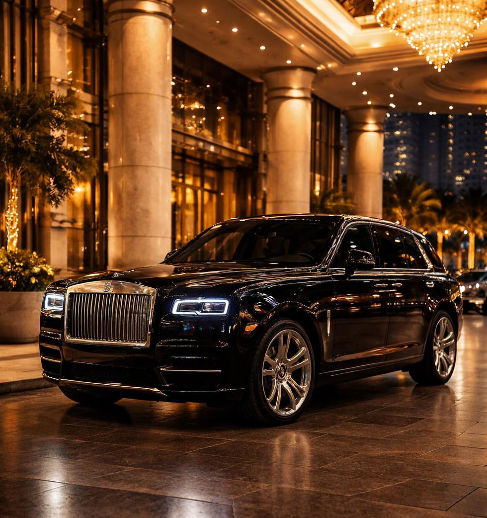 Rolls-Royce Cullinan rental Dubai ultra luxury SUV hotel entrance UAE PrestigeJetSet