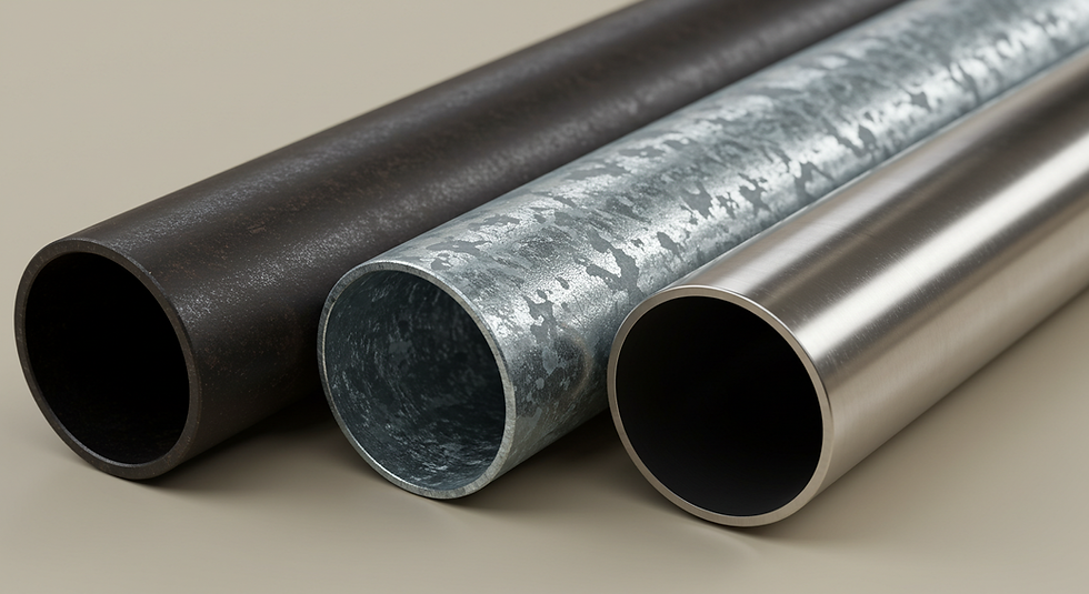 Tubo preto, zincado e inox