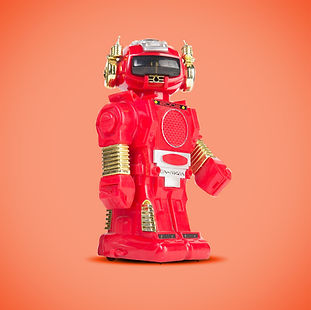 Red robot on orange background