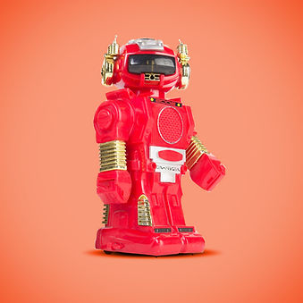 Red robot on orange background