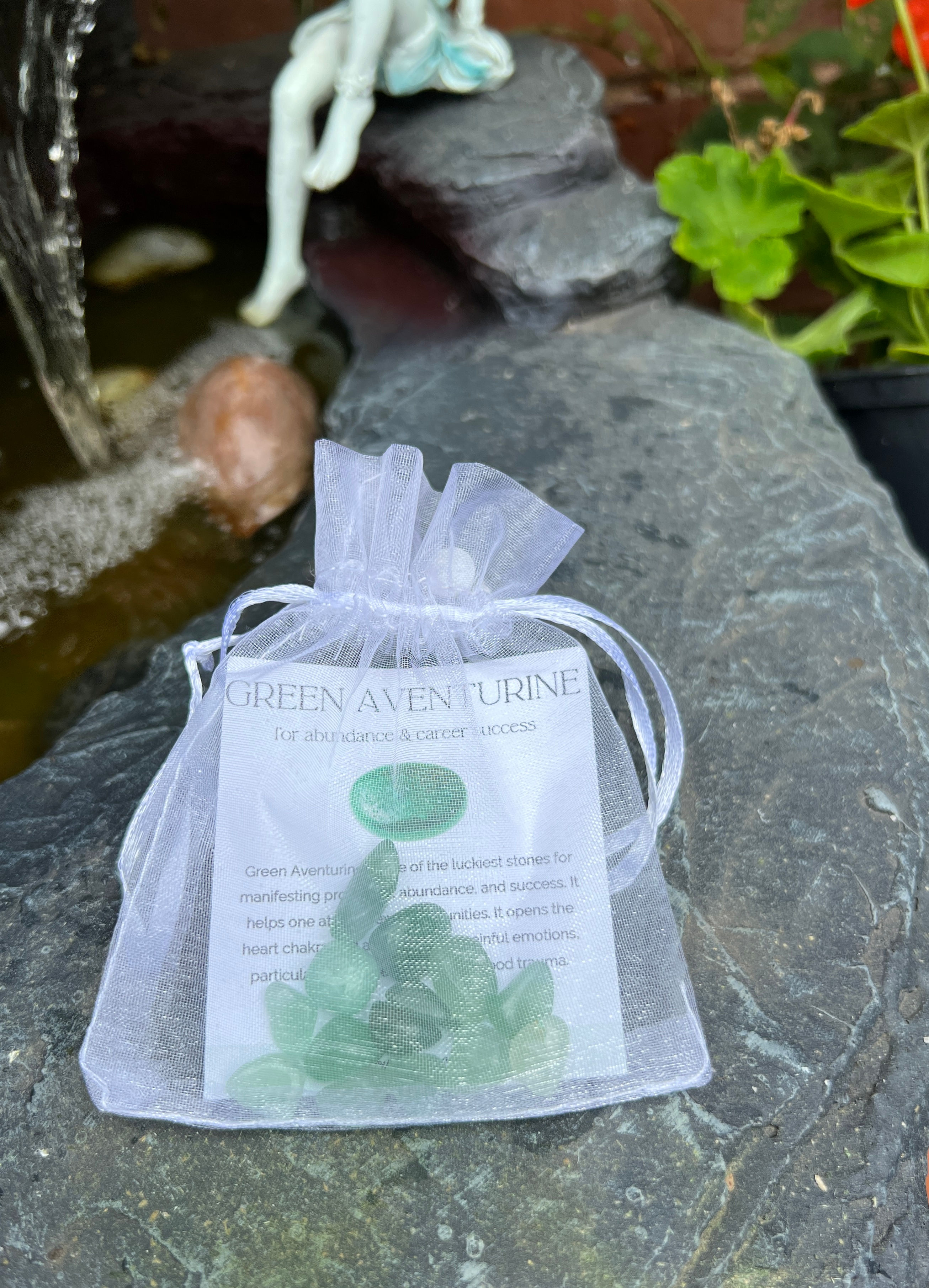 Green Aventurine Crystal Chips Manifesting Bag