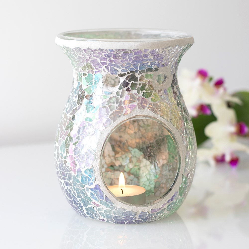 LIGHT BLUE IRIDESCENT CRACKLE OIL BURNER