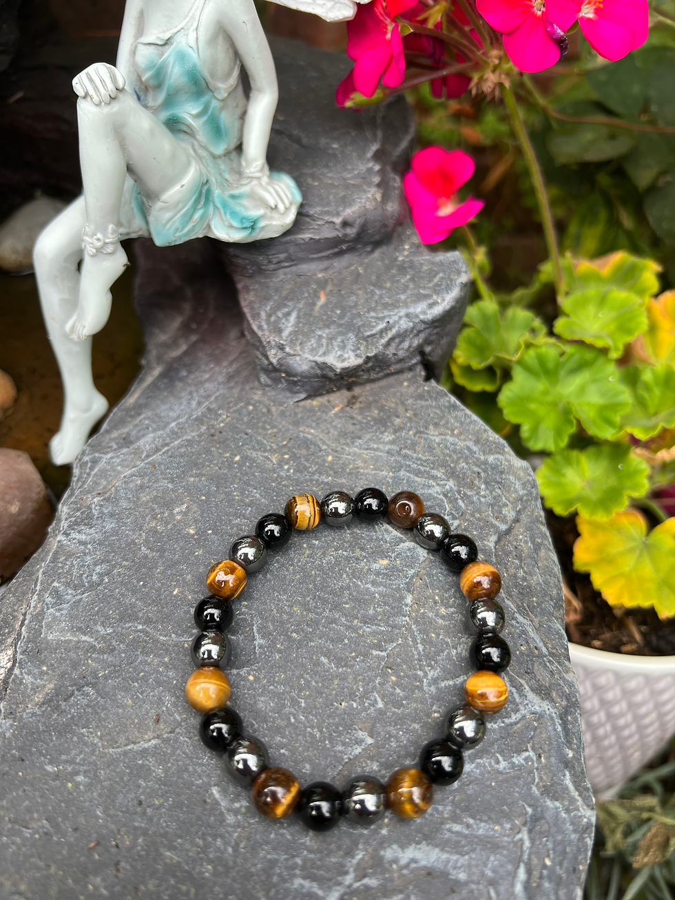 Thumbnail: Triple Protection Crystal Bracelet ,Obsidian, Tigers Eye, Hematite