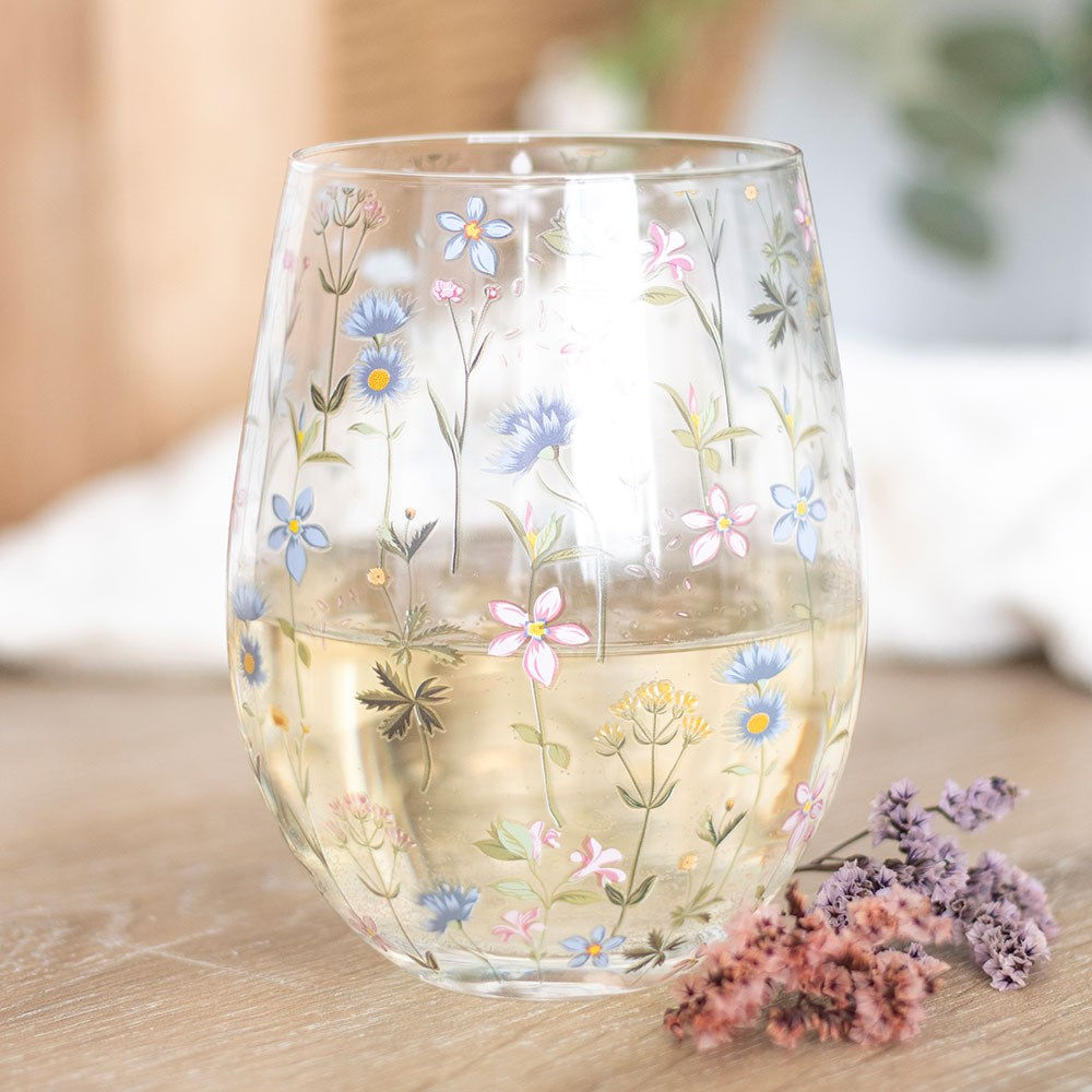 Floral Print Blooming Lovely Stemless Glass