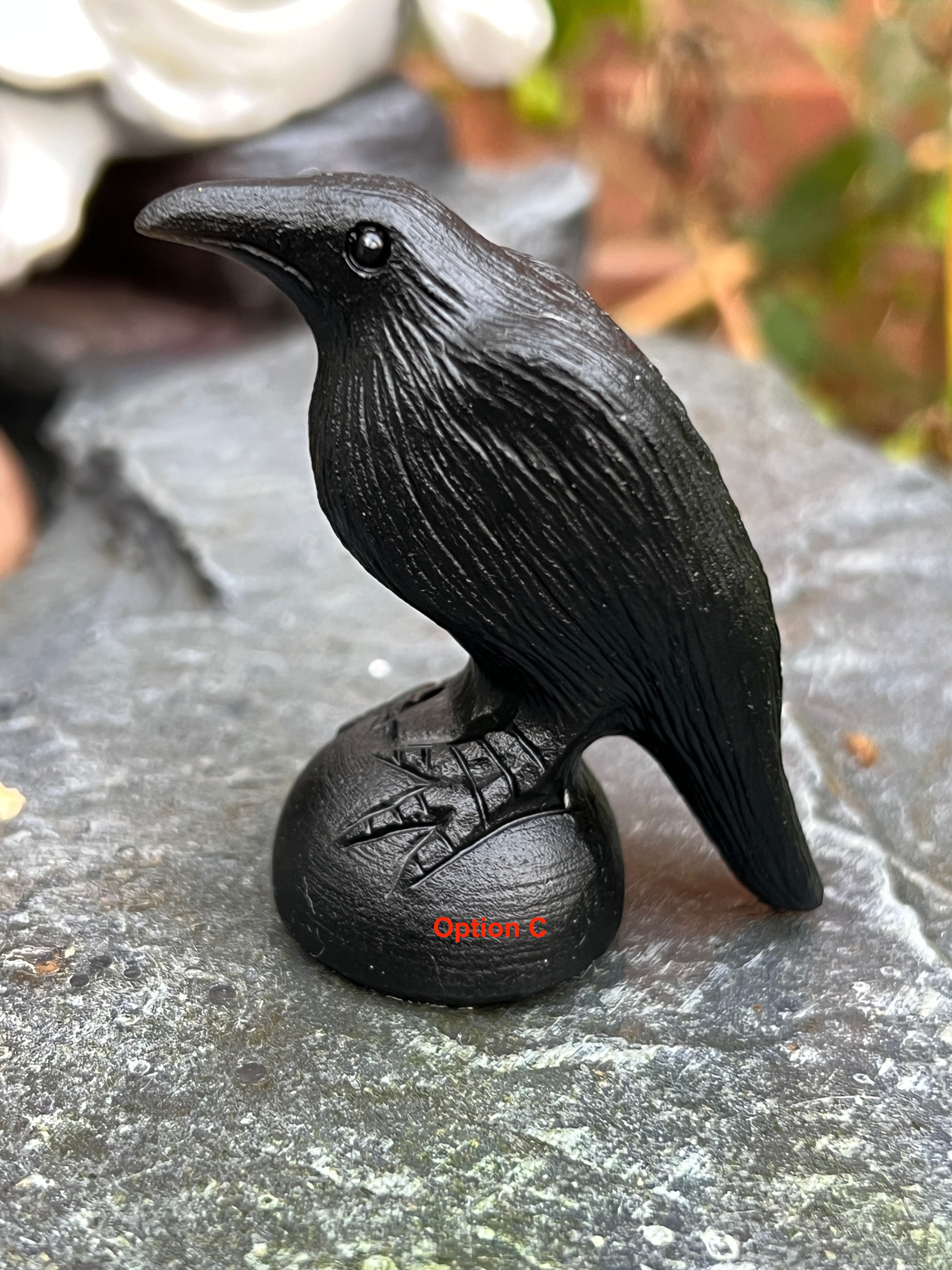 Beautifully Carved Black Obsidian Raven