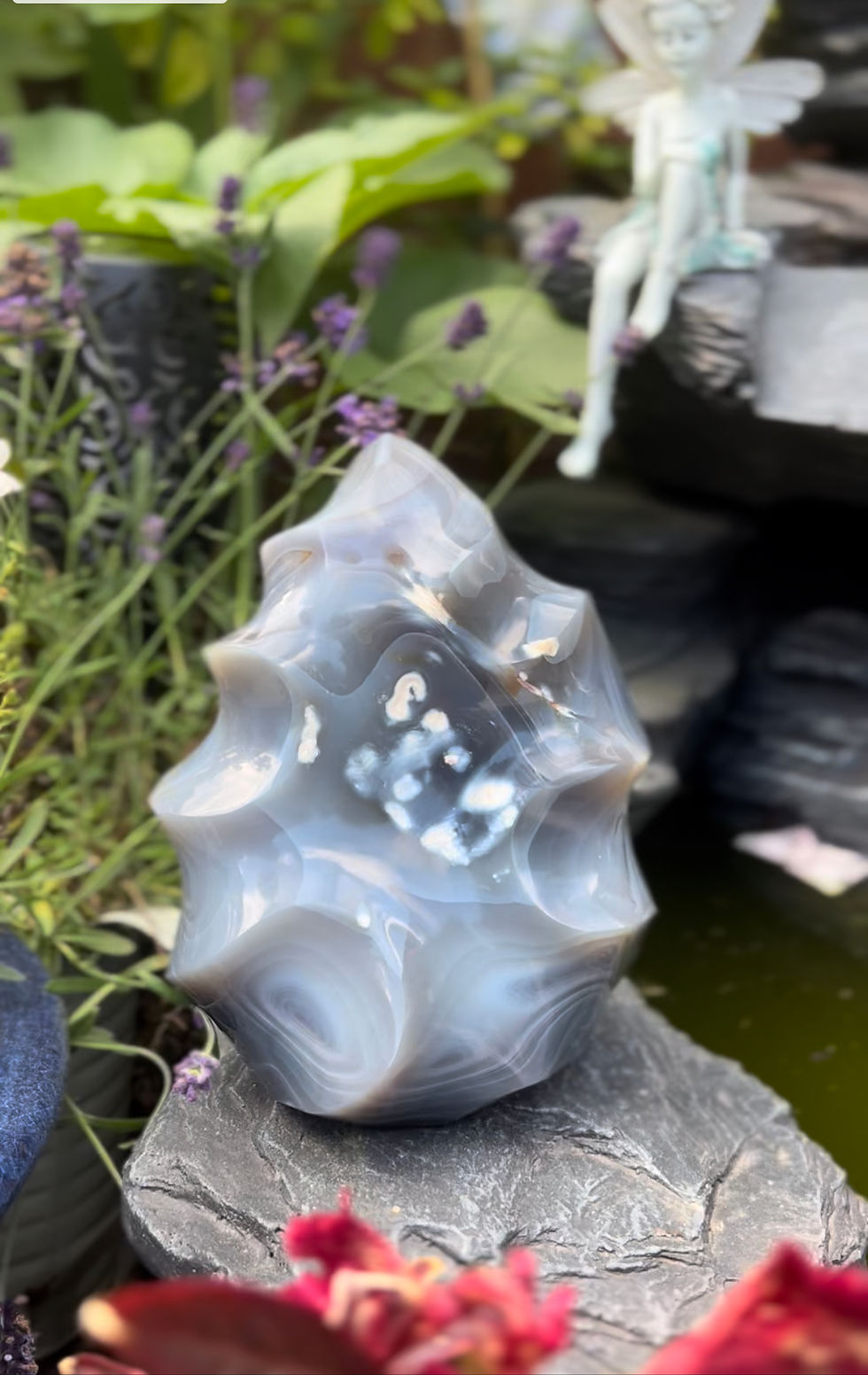 Large Natural Blue & White Agate Crystal Flame