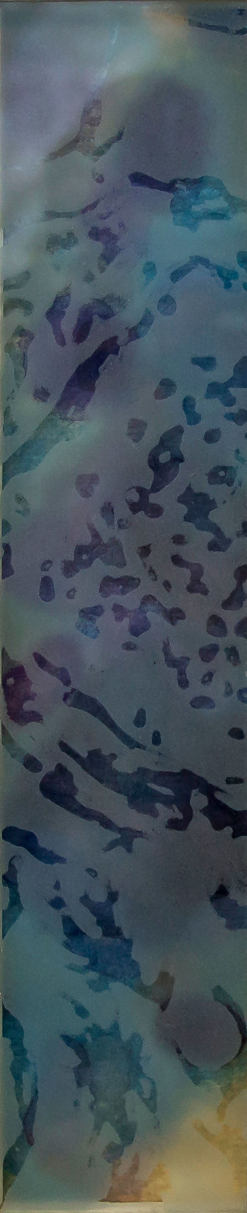 Sin título, serie Paisaje Subcutáneo, acuarela sobre papel y vidrio esmerilado, 24 x 6.5 cm, 2015