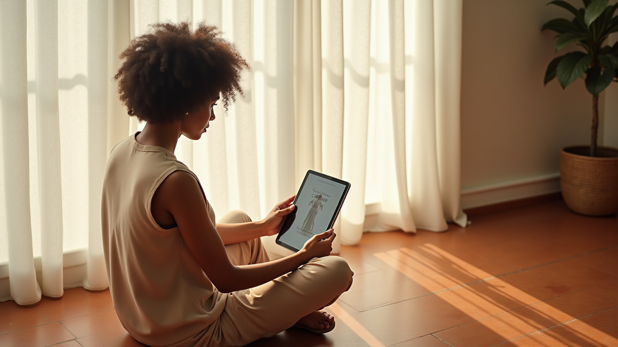 Woman views wellness guide on tablet