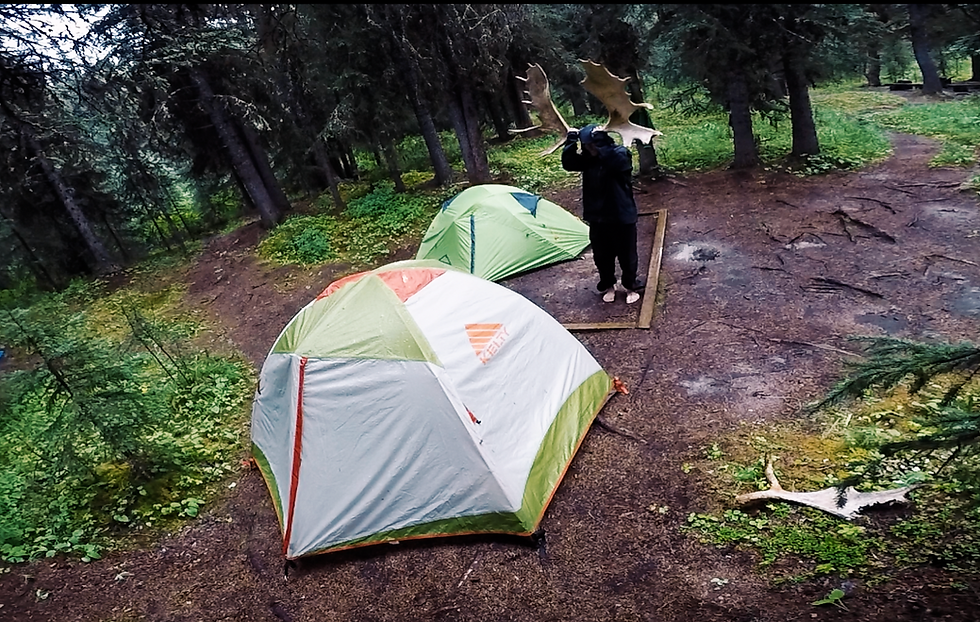 Vince, Emma and Claire's tent setup for the night at Porcupine Camp