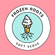 Frozen Roots Soft Serve logo featuring a soft serve swirl with roots coming out the bottom of it