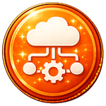 Orange connected systems icon representing integrated operational platforms, connected workflows, and synchronized business systems.