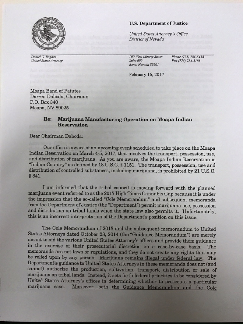 Cannabis Cup Letter from Government