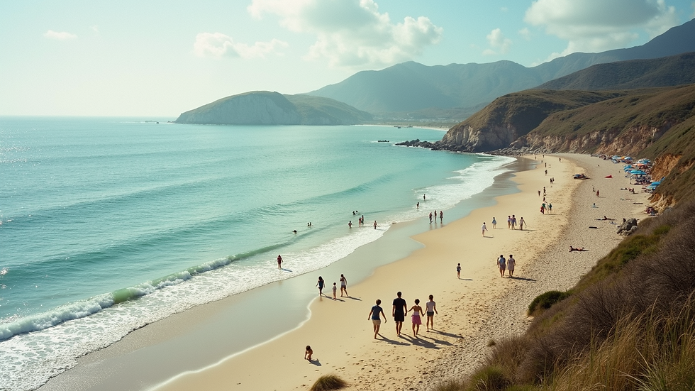 High angle view of families enjoying the beach and ocean