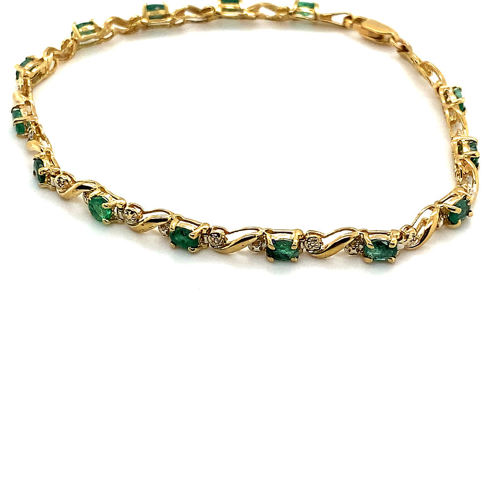 Thumbnail: GORGEOUS Emerald & Diamond Tennis Bracelet Set in Handcrafted 10K Yellow Gold