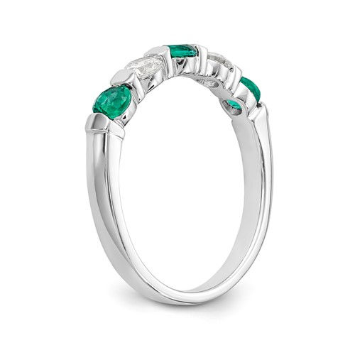 Thumbnail: Beautiful Anniversary Wedding Band 14k White Gold Diamond & Emerald Ring