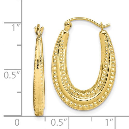 Thumbnail: Handcrafted 10K Gold Oval Hoop Earrings Textured Design GORGEOUS!
