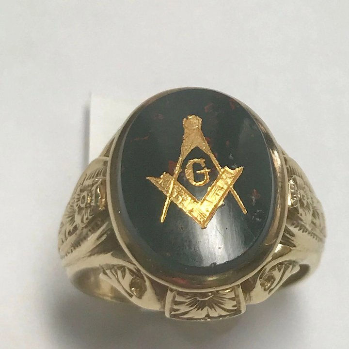 Thumbnail: 14 k Yellow Gold Blood Stone Masonic Ring