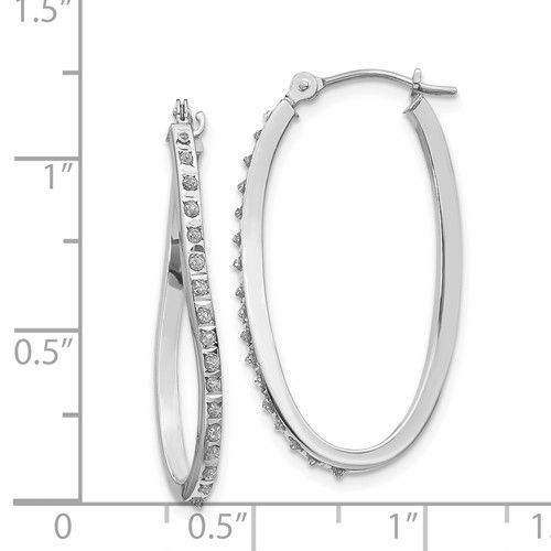 Thumbnail: Handcrafted 14k White Gold & Diamonds Twisted Hoop Hinged Earrings