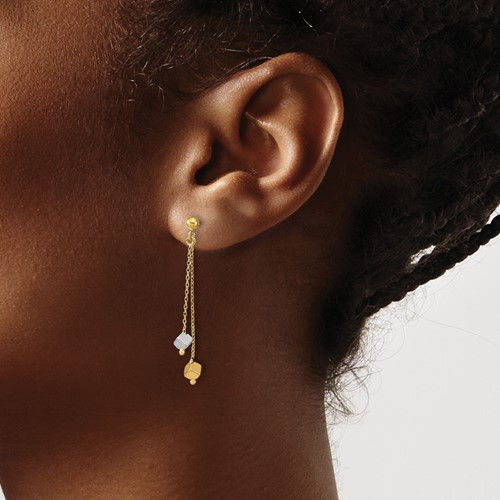 Thumbnail: Beautiful 14k Two Tone Gold Polished Beaded Post Dangle Drop Earrings