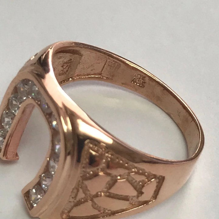 Thumbnail: 10 K Rose Gold Faux Diamond Horse Shoe Ring