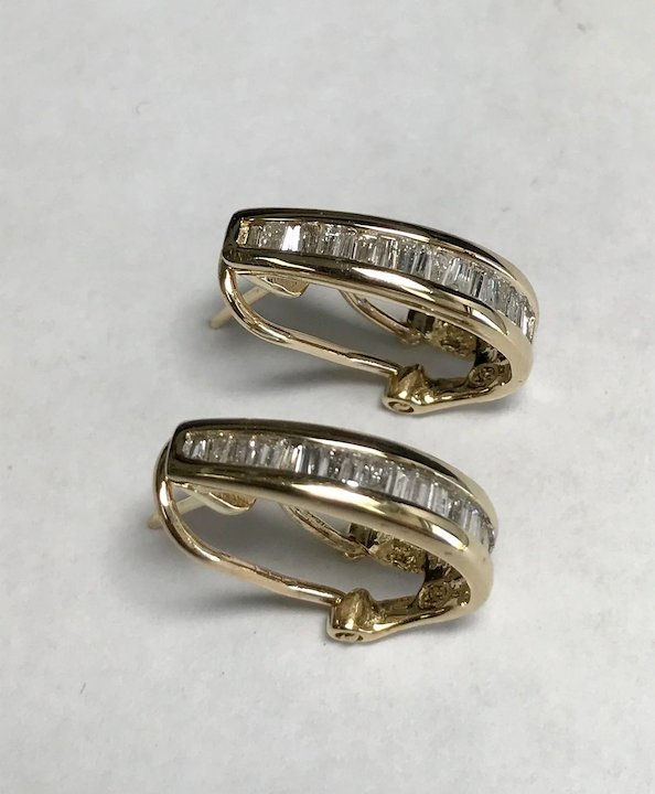 Thumbnail: 14 K Yellow Gold 0.75 CTW Baguette & Round Diamond Huggie Hoop Earrings