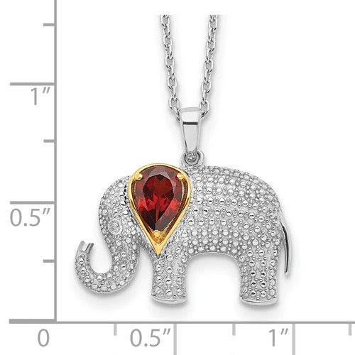 Thumbnail: Sterling Silver Gold Accent Garnet & Diamond Elephant Pendant & Necklace 18"