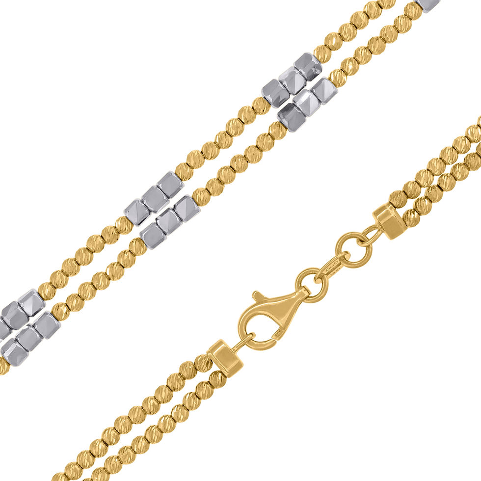 Thumbnail: 14k Yellow & White Gold Double Strand Beaded Necklace Polished Textured Finish
