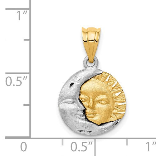 Thumbnail: 14k Two Tone White & Yellow Gold Sun and Moon Charm Pendant GORGEOUS!