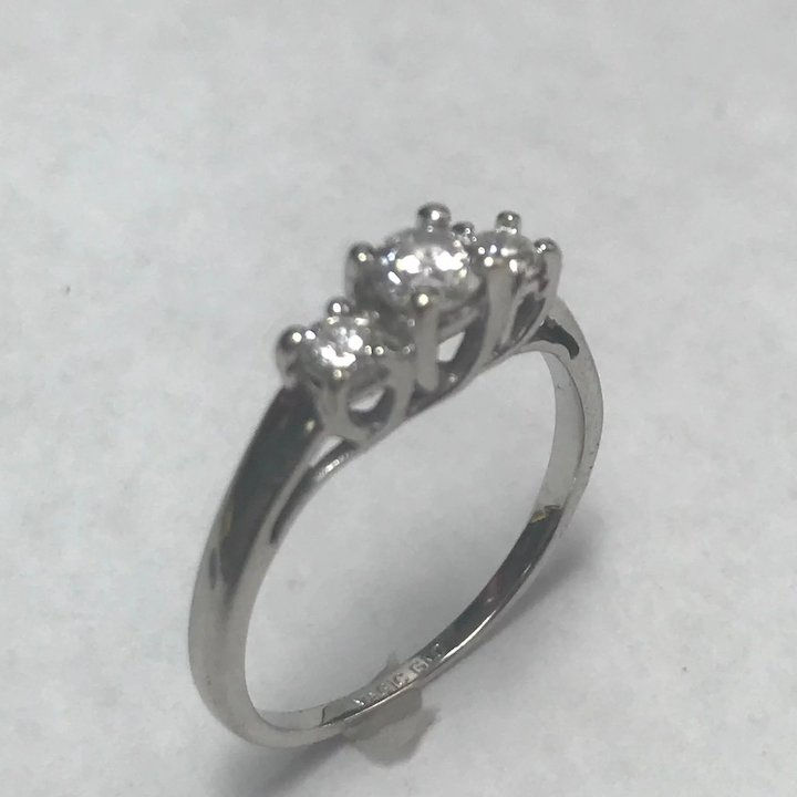 Thumbnail: Vintage 14k White Gold Past, Present and Future Diamond Engagement Ring