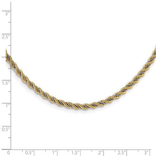 Thumbnail: 14k Two Tone White & Yellow Gold Textured Rope Necklace Italy 3.3mm Measures 18"