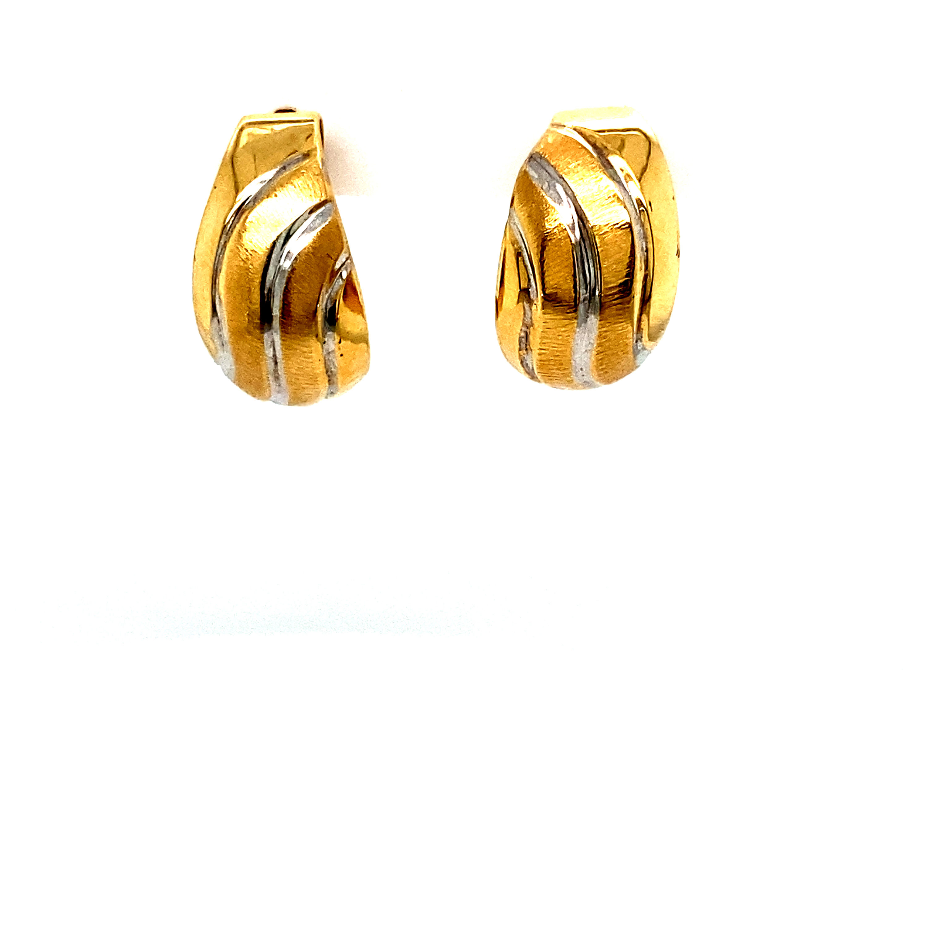 Two Tone Satin & Polished Small Hoop Earrings Measure .5" White & Yellow Gold