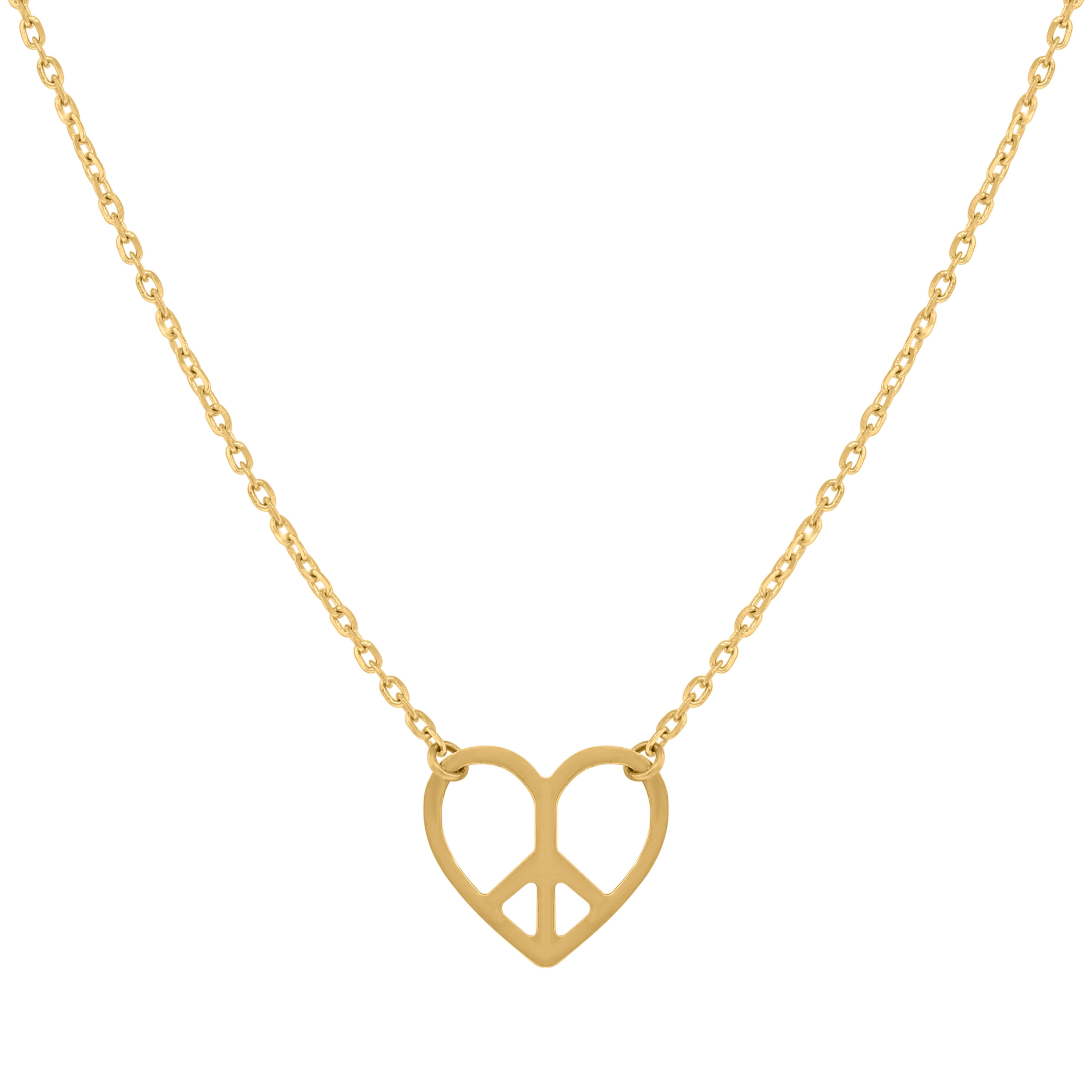 14k Handcrafted Polished Yellow Gold Peace Heart Necklace Measures 18" NICE!