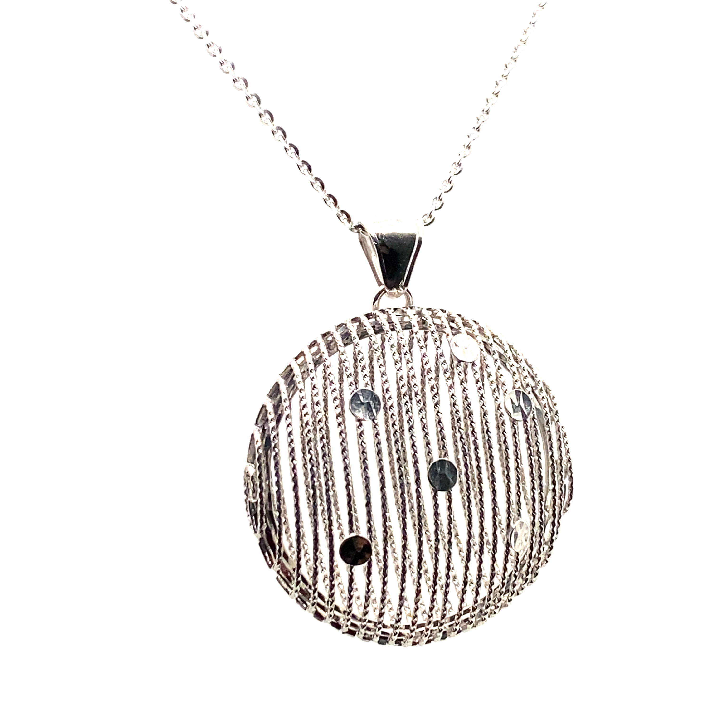 Unique 3 Dimensional Handcrafted 14k White Gold Circle Pendant & Necklace