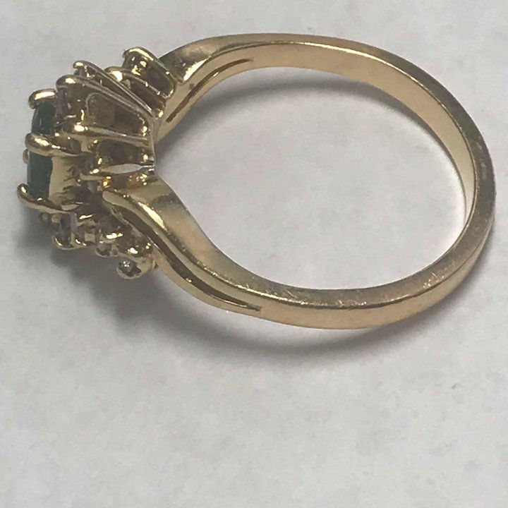 Thumbnail: 14 k Yellow Gold Emerald & Diamond Ring