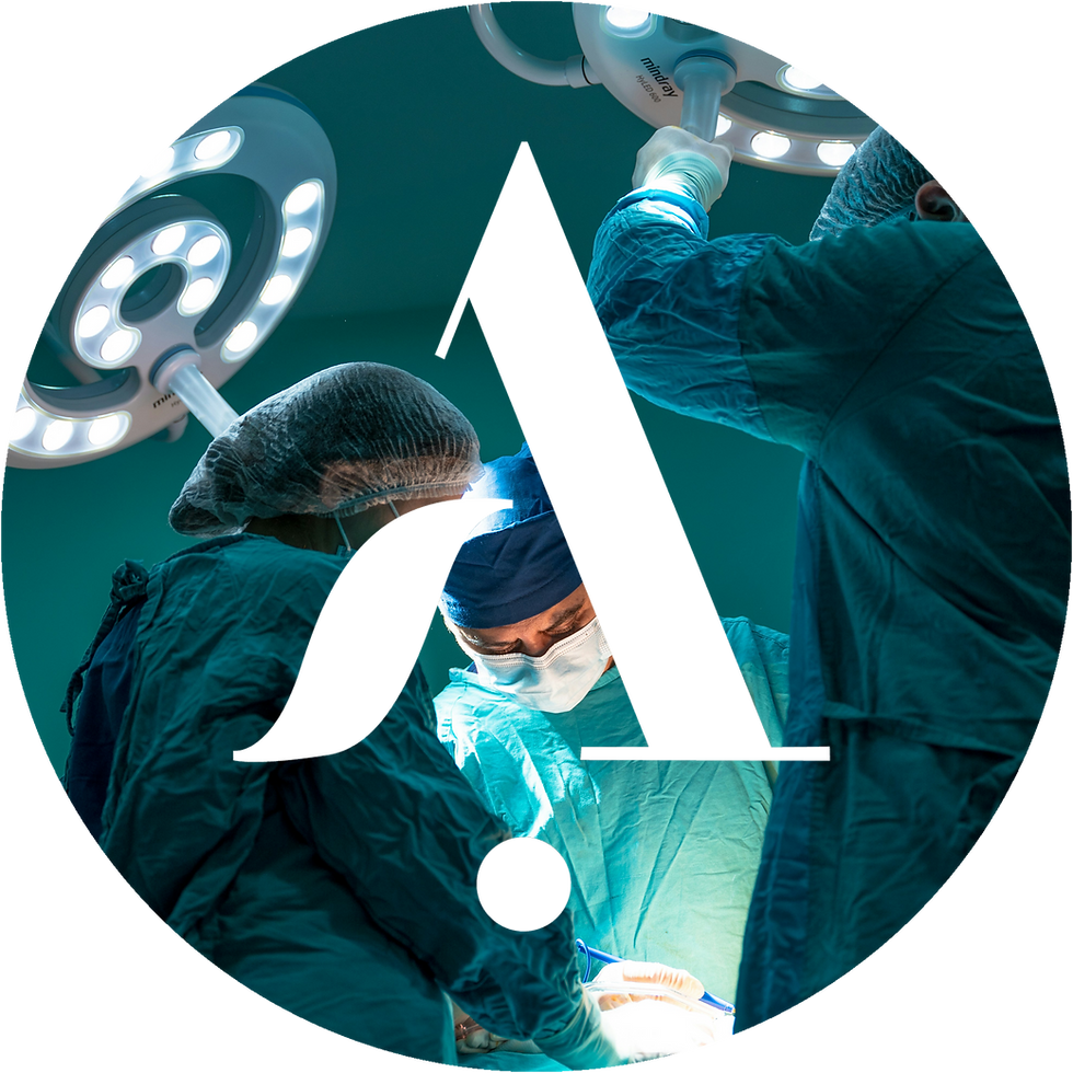 Surgeons in an operating room in an A logo mask