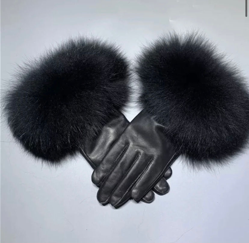 Thumbnail: BLACK LEATHER & FUR GLOVES