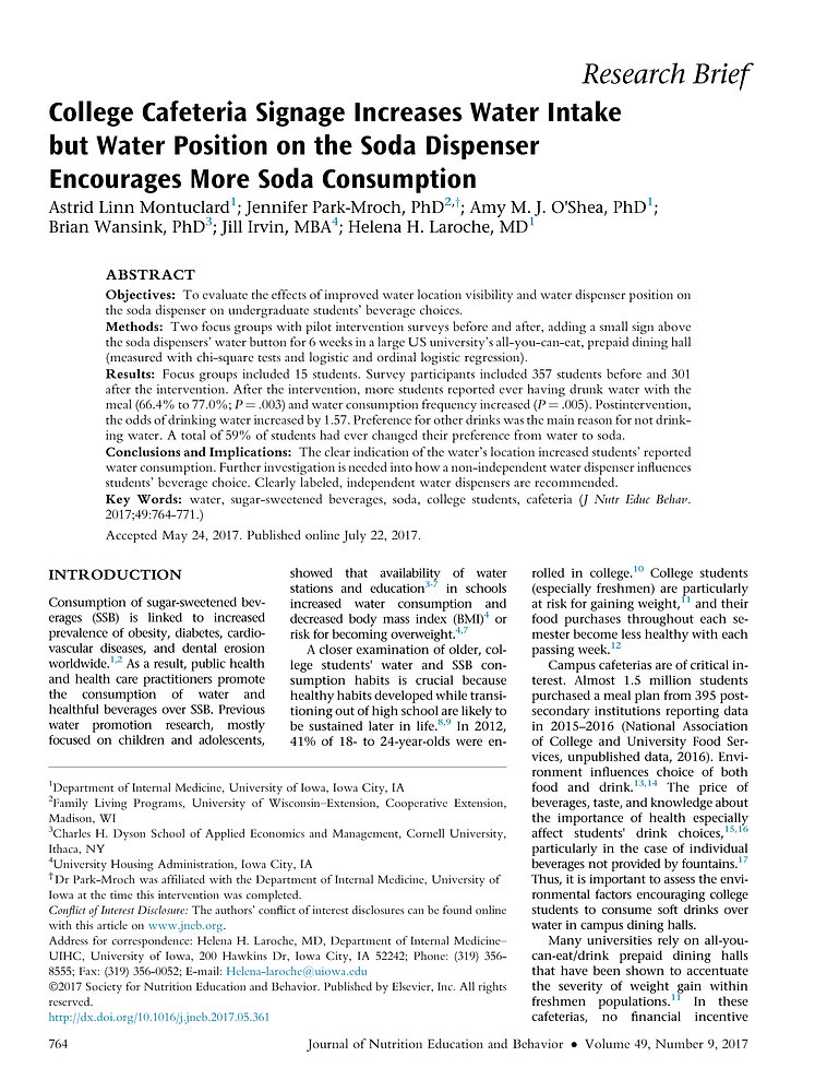Undergraduate college students drink more water when it is clearly