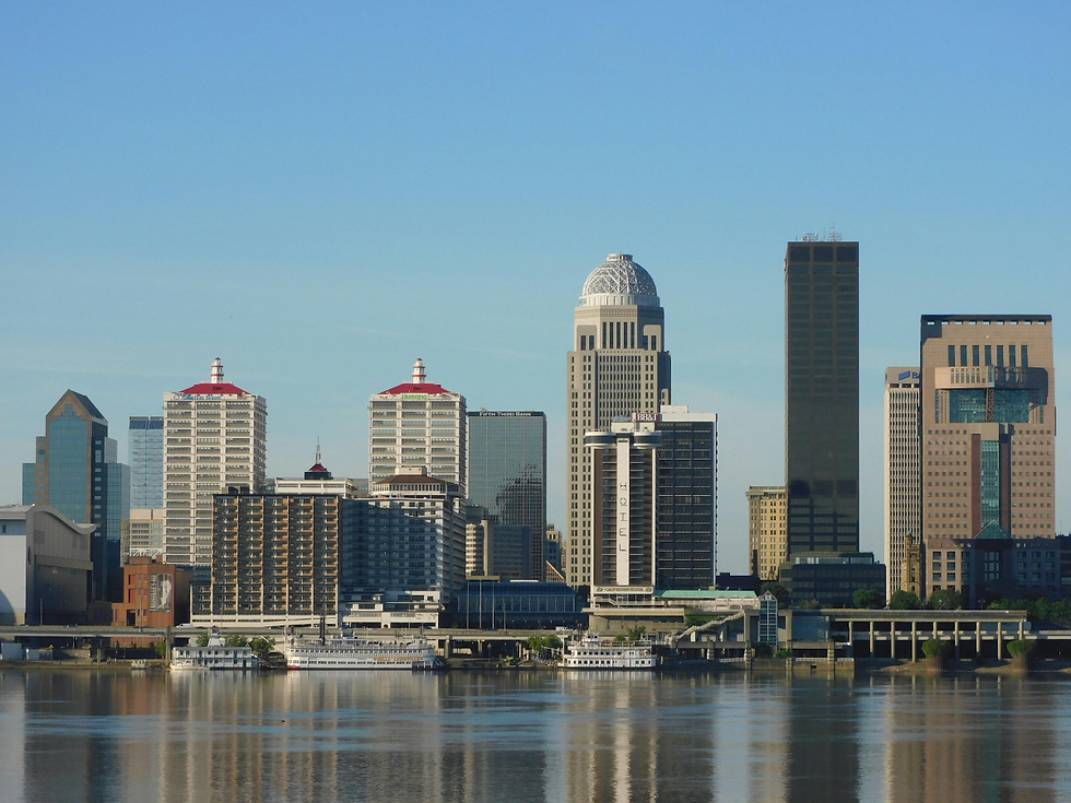 Panoramic view of the Louisville Kentucky skyline representing mental health treatment center services for Kentucky residents.