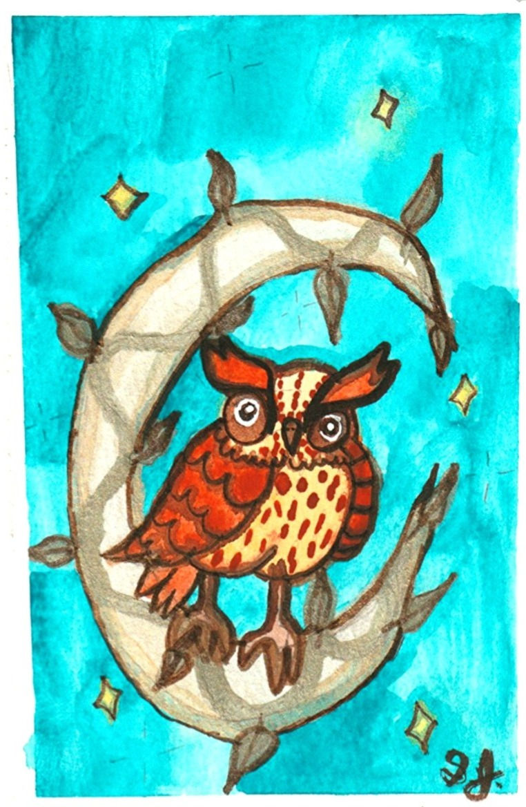 Metallic Moon Owl Original Art