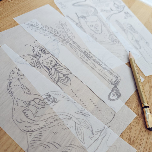 Sketches for lino print bookmarks