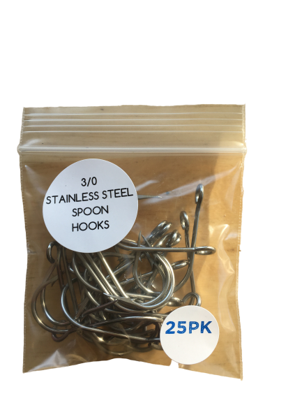 Thumbnail: 3/0 Stainless Steel Spoon Hooks- Size 3/0 - 25 pack
