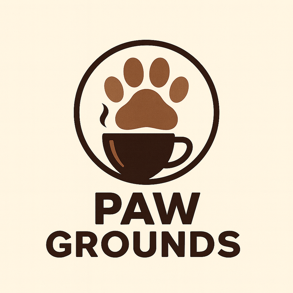 Paw Grounds logo featuring a stylized paw print next to a steaming cup of coffee.