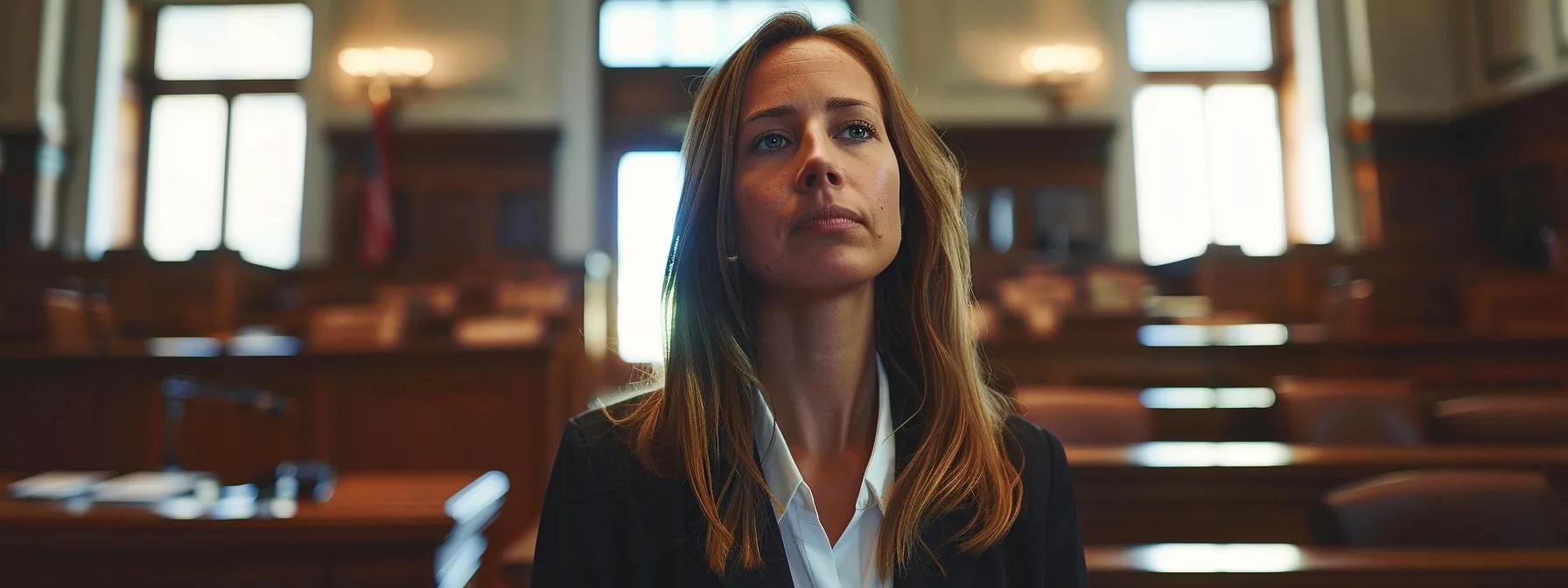 a poised virginia beach custody lawyer stands confidently in a modern courtroom, passionately presenting a case before a attentive judge, with legal documents and courtroom decor emphasizing the seriousness of family law.