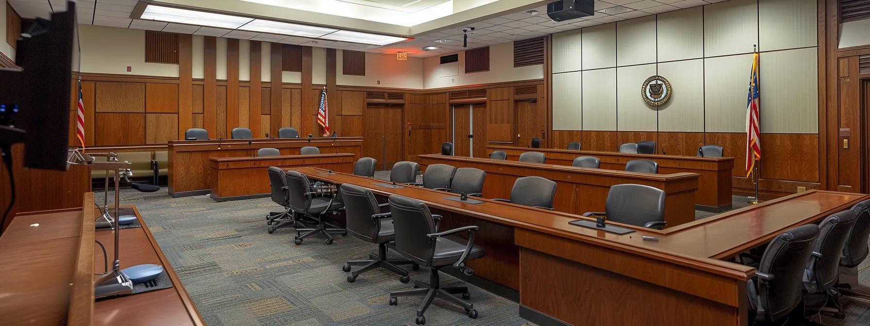 a tense courtroom scene captures a poised lawyer presenting a meticulously organized case to a attentive judge, emphasizing the gravity of legal strategy and preparation in the divorce trial process.
