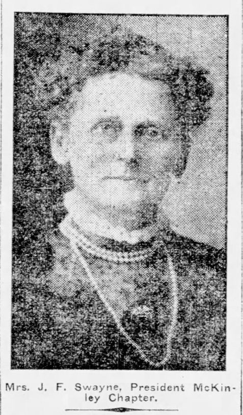 Newspaper photo of May Swayne as President of the Women's Wednesday Club.
