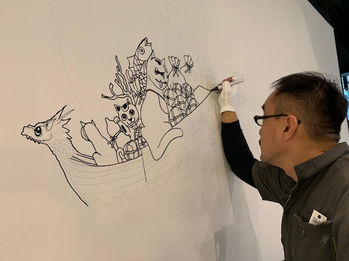 SHIP’S CAT(Hiroshima story)の制作中のヤノベ氏。